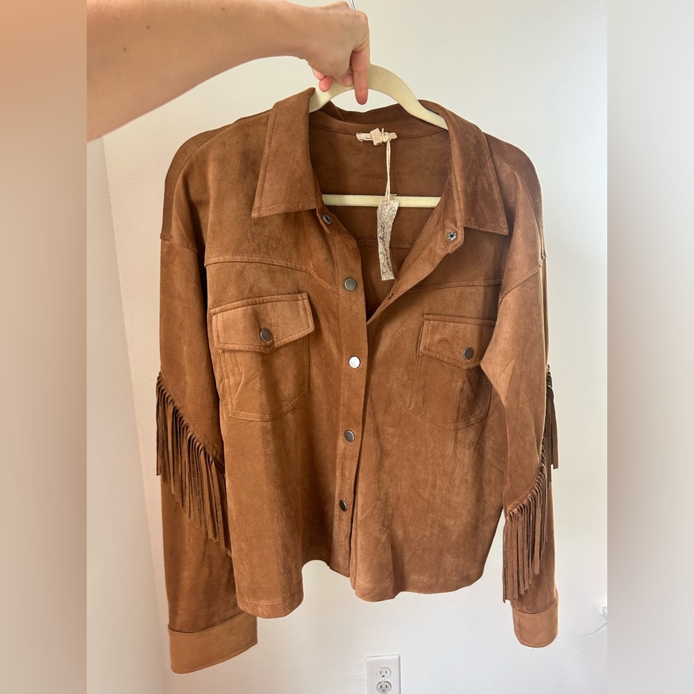 Mystree Fringe Jacket, very soft, size l, nwt